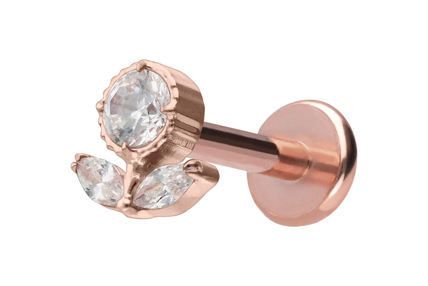 Titan Labret Piercing mit Push Fit KRISTALLBLUME